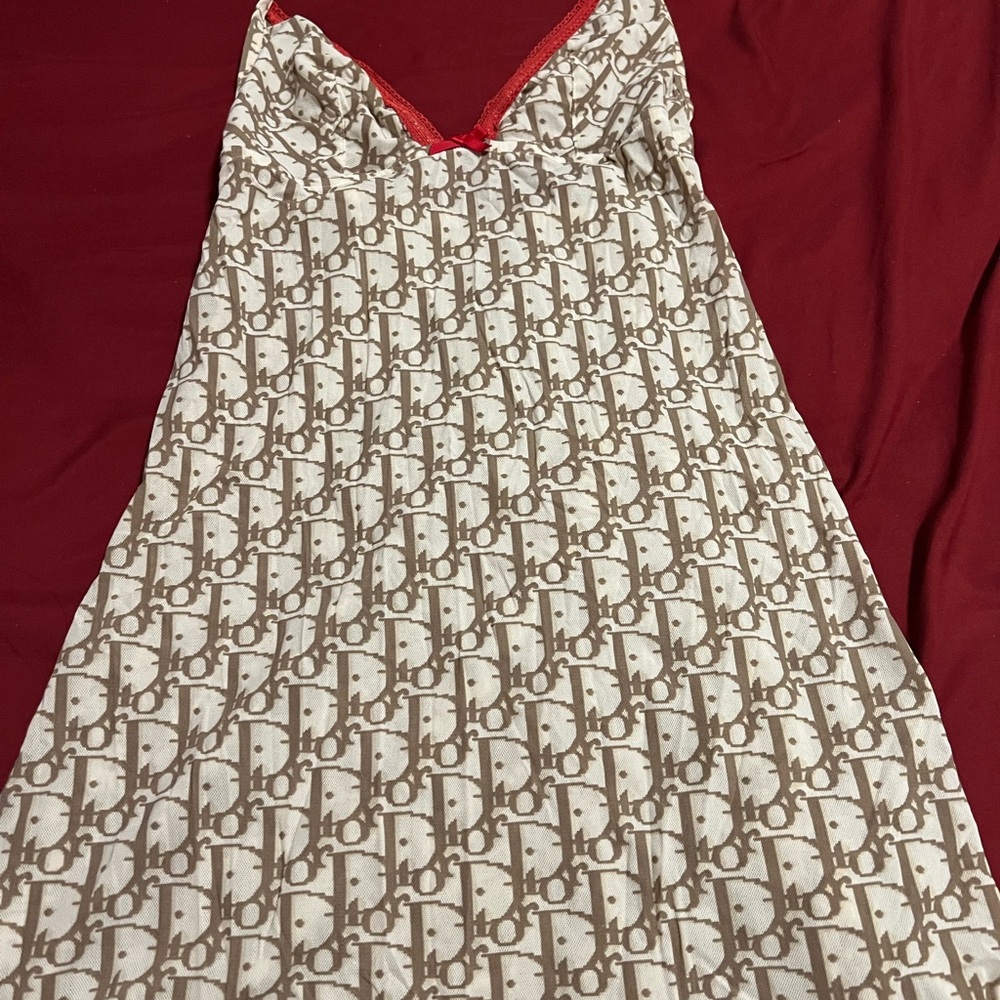 Dior Brown and Red Chemise with Silky V-Neck